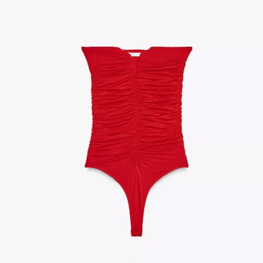 Red Ruched Bodysuit